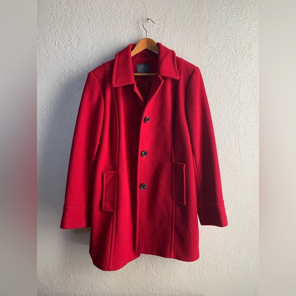 St. John's Bay Jackets & Blazers - Classic red wool peacoat, women’s medium winter coat, fully lined, pocket detail